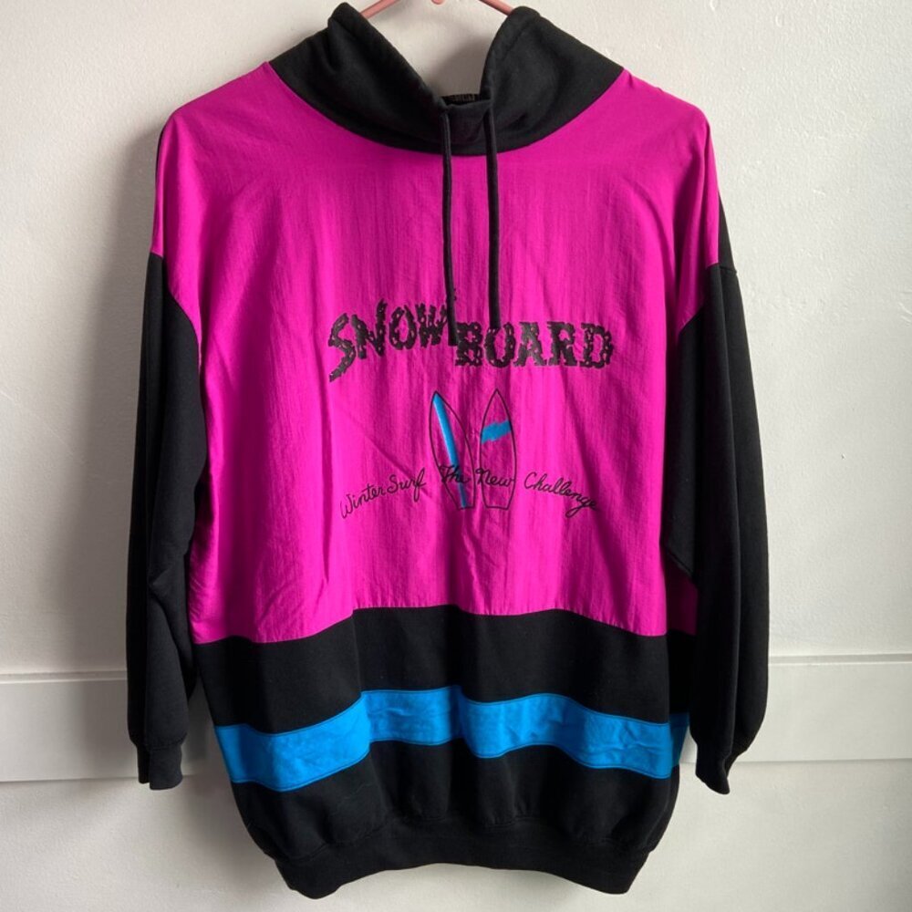 Obvious Brand Vintage Colorblock Snowboard Pullover Hoodie